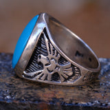 Vintage Sterling Turquoise Thunderbird Ring 8.5