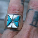 Vintage Sterling Turquoise and Mother Of Pearl Ring 10