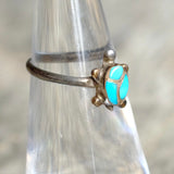 Vintage Sterling Turquoise Inlay Turtle Ring 4.5