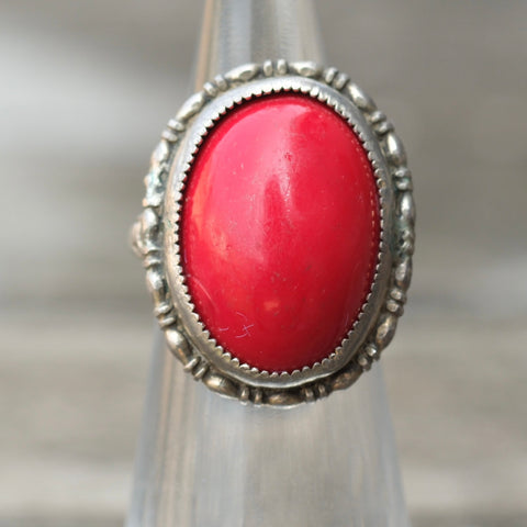 Vintage Sterling Red Enamel Ring 2