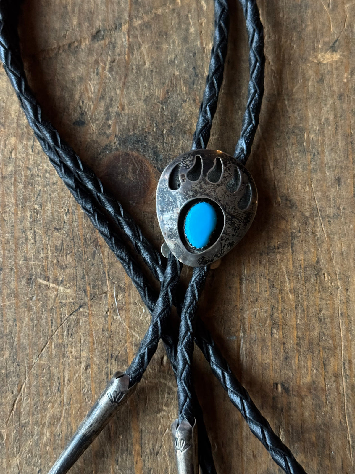 Vintage Sterling Silver Turquoise Bear Claw Bolo