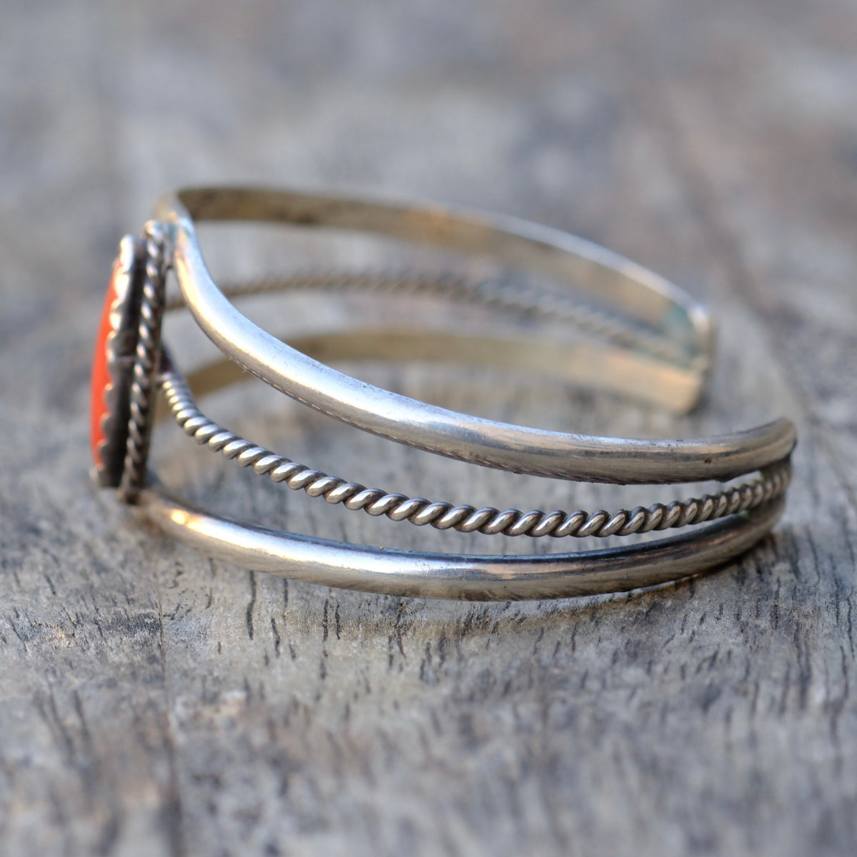 Vintage Sterling Coral Cuff Bracelet
