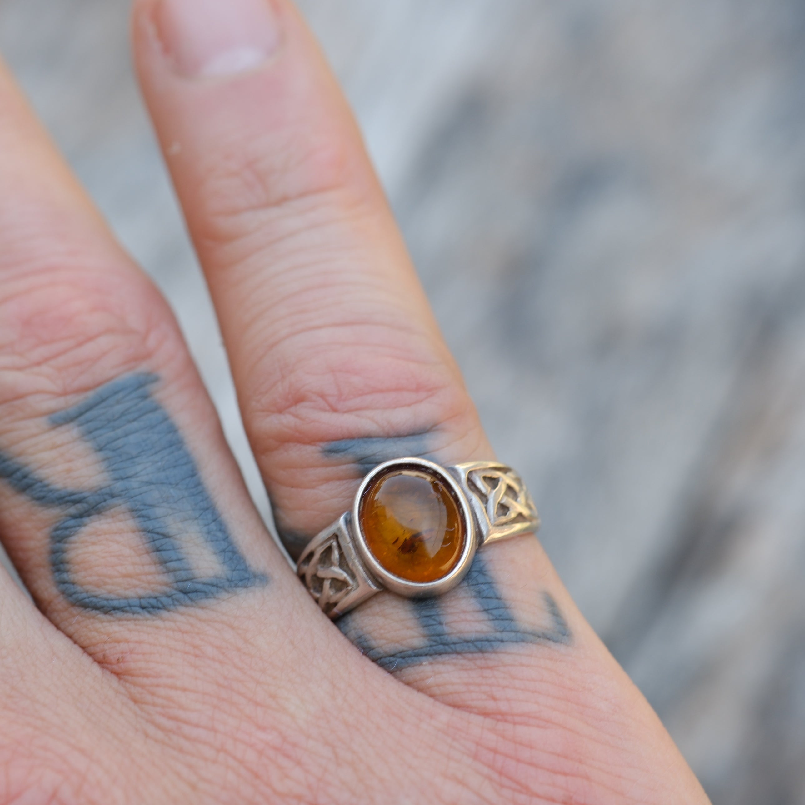 Vintage Sterling Amber Ring 6