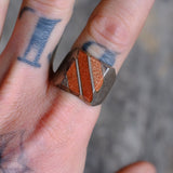Vintage Sterling Goldstone Inlay Striper Ring 11.5