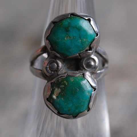 Vintage Sterling 2-Stone Turquoise Ring 4.5