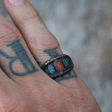 Vintage Sterling Turquoise and Coral Ring 6.25