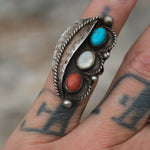 Vintage Sterling Multistone Feather Ring 4.25