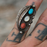 Vintage Sterling Multistone Feather Ring 4.25