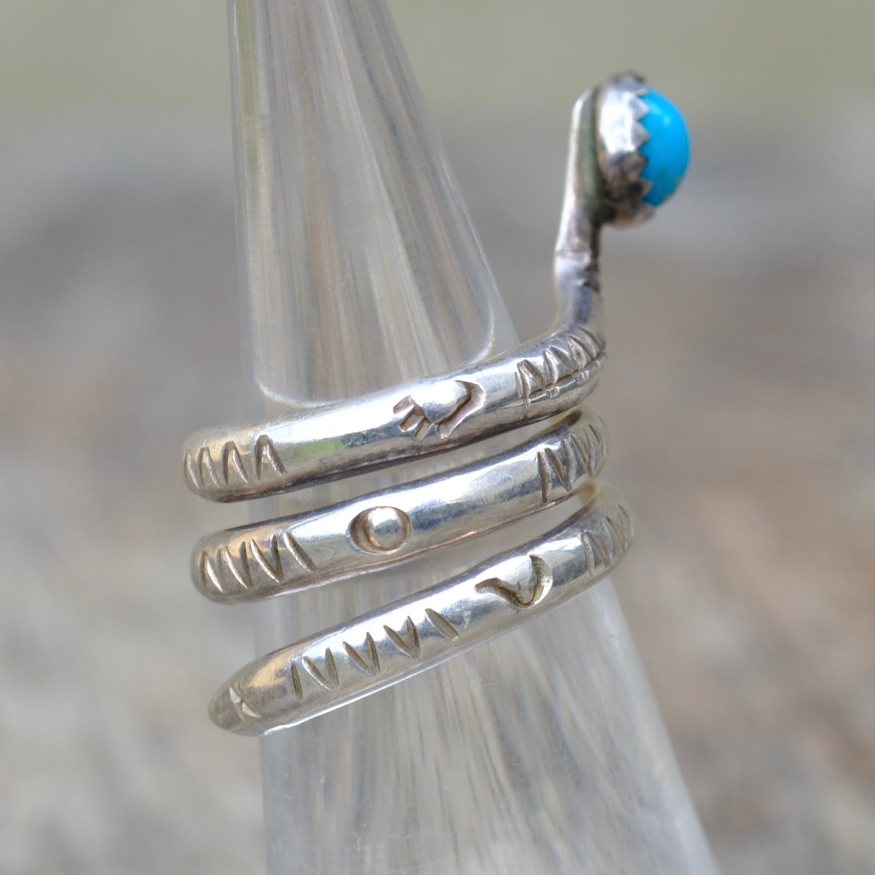 Vintage Sterling Stamped Turquoise Snake Ring 5