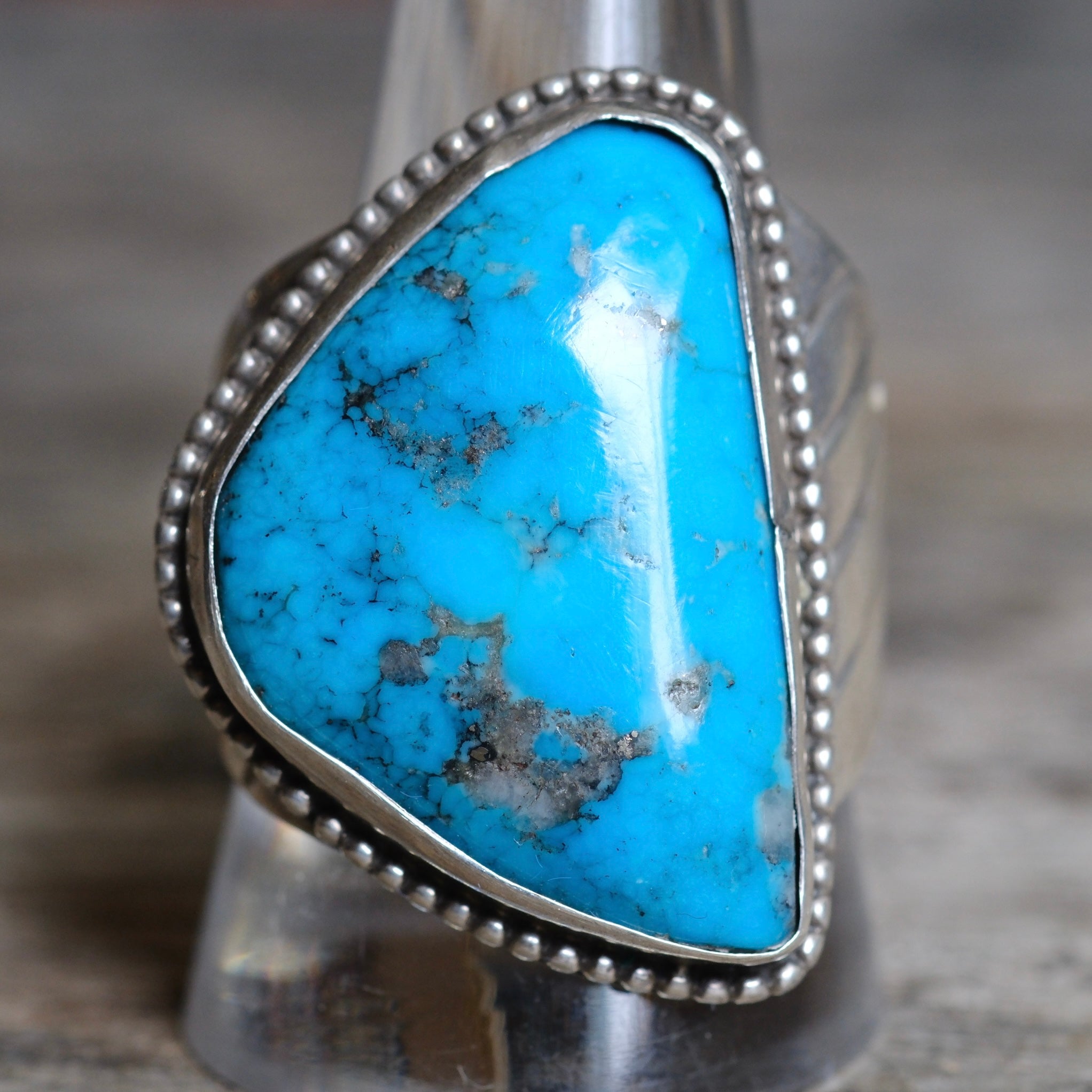 Vintage Sterling Turquoise Stamped Band Ring 11