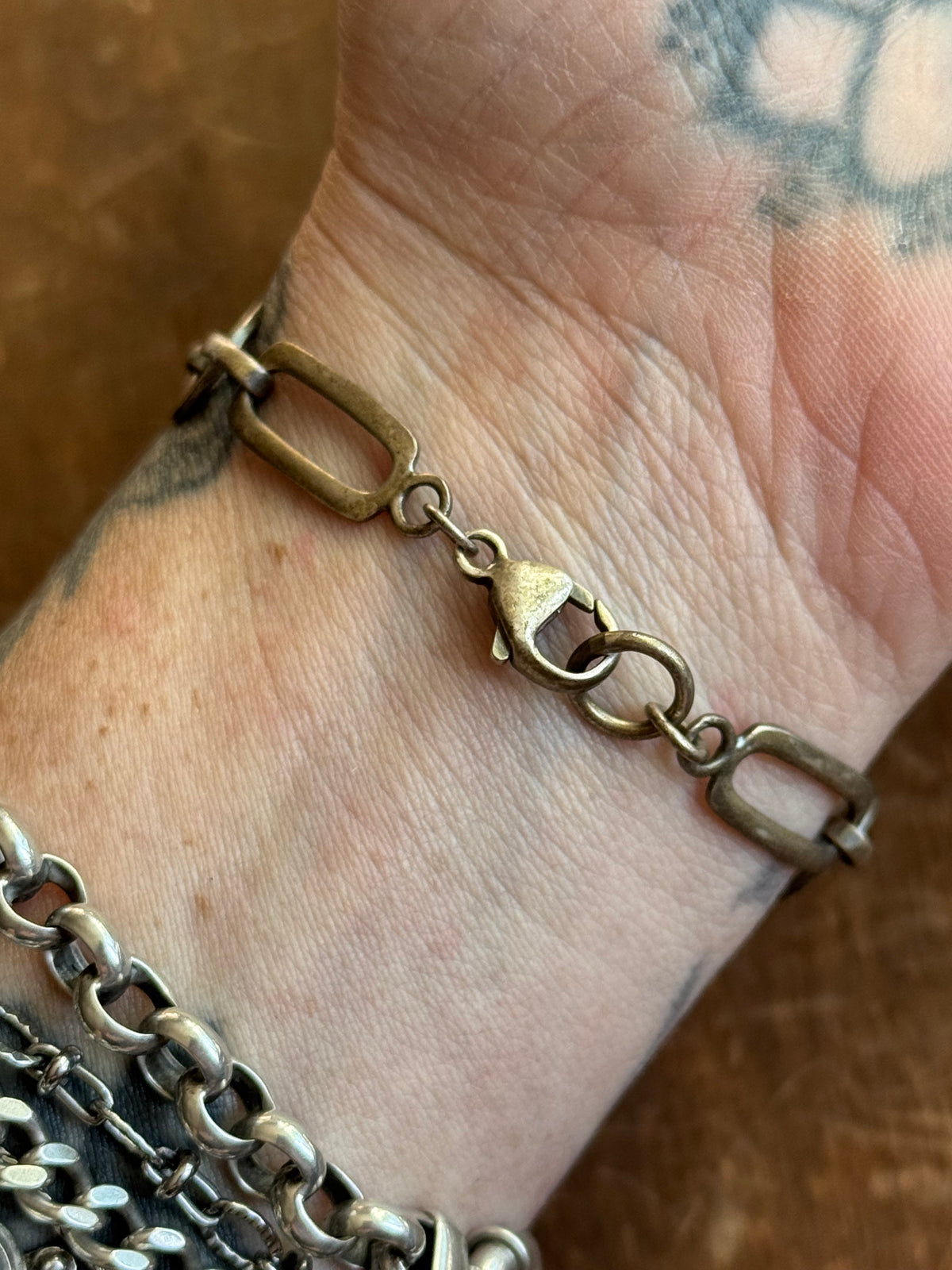 Vintage Sterling Silver 7.25” Circle Square Link Bracelet
