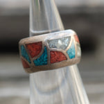 Vintage Sterling Multistone Inlay Band 4.5