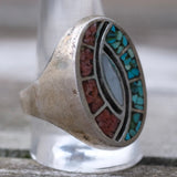 Vintage Sterling Crushed Inlay Ring 12