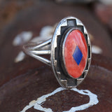 Vintage Sterling Spiny Oyster and Lapis Inlay Ring 7.75