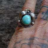 Vintage Sterling Turquoise Feather Ring 5.25