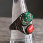 Vintage Sterling Turquoise and Coral Ring 10.5