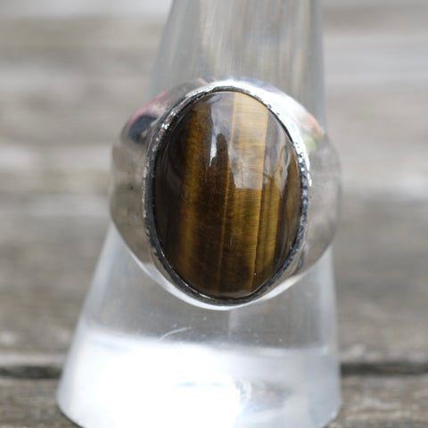 Vintage Sterling Tigers Eye Cabochon Ring 9.5