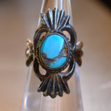Vintage Sterling Turquoise Sandcast Ring 6.5