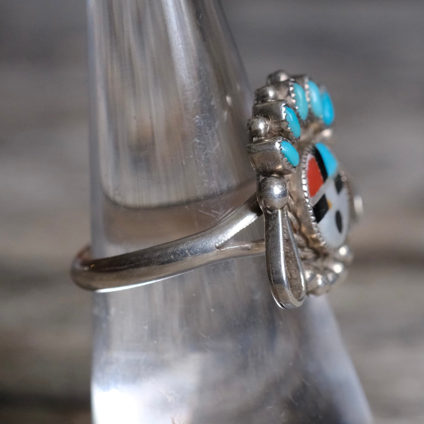 Vintage Sterling Multistone Inlay Zuni Sunface Ring 6.5