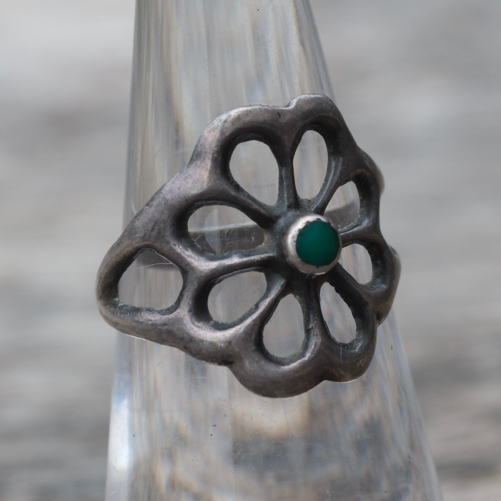 Vintage Sterling Turquoise Sandcast Ring 5.5