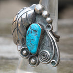 Vintage Sterling Turquoise Feather Ring 6.5