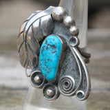 Vintage Sterling Turquoise Feather Ring 6.5