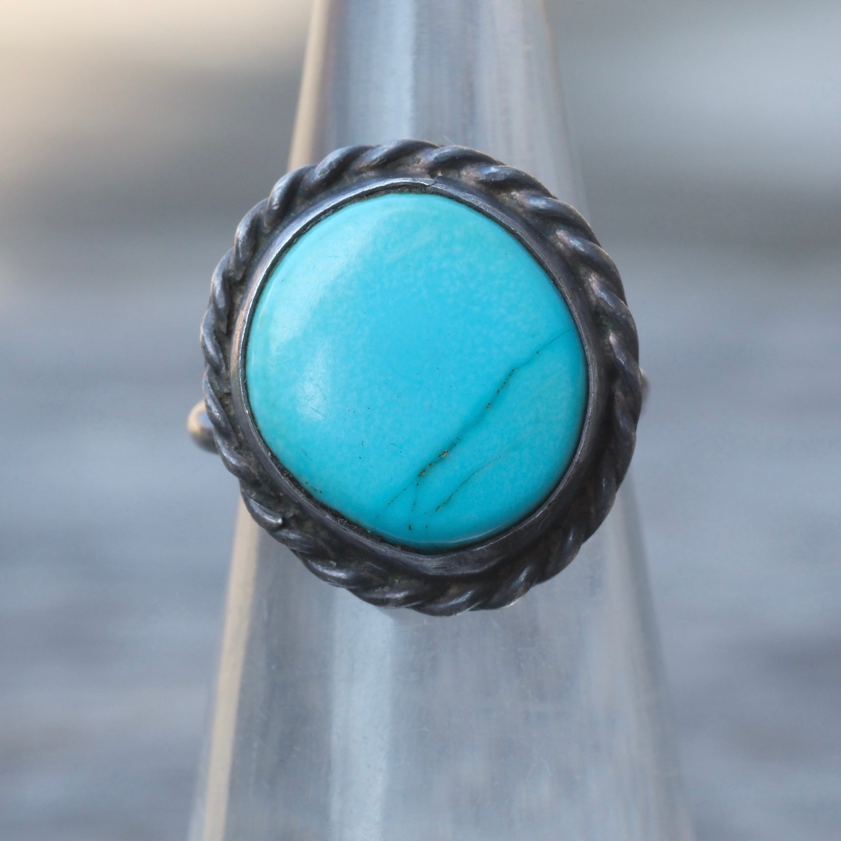 Vintage Sterling Turquoise Roper Ring 4.75