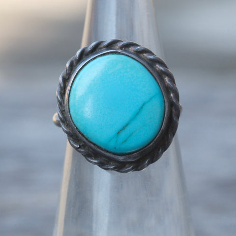 Vintage Sterling Turquoise Roper Ring 4.75