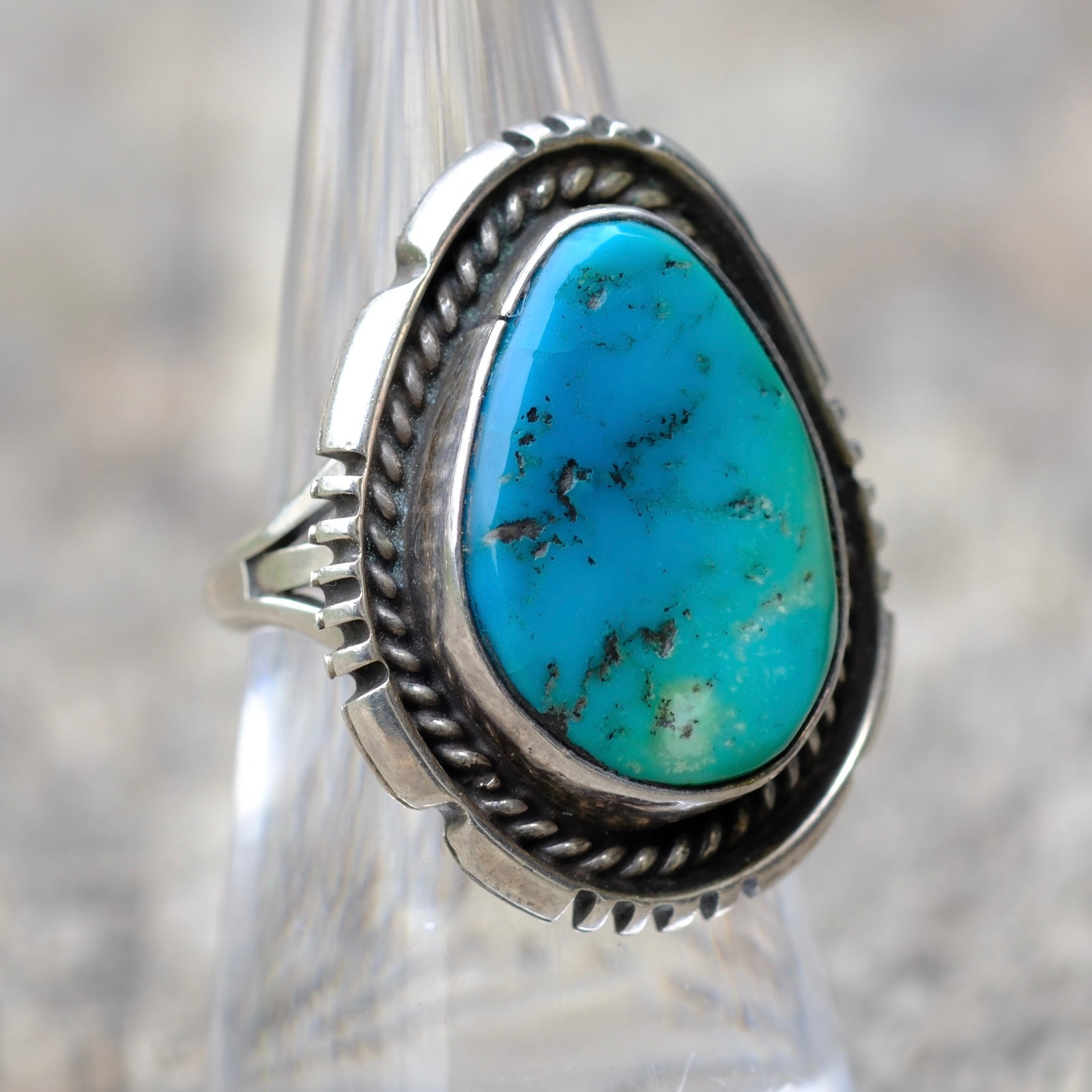 Vintage Sterling Turquoise Roper Ring 7