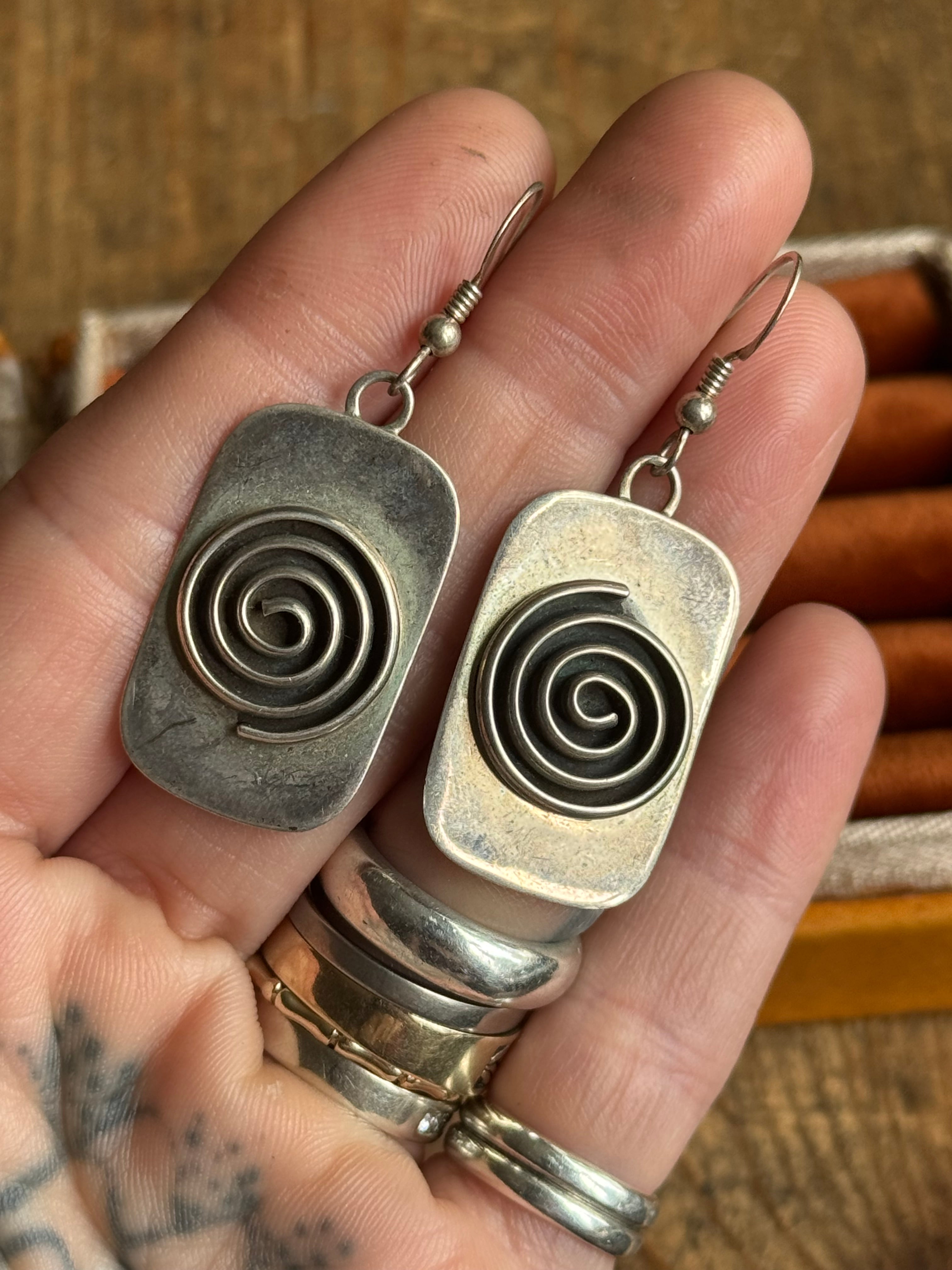 Vintage Sterling Silver Spiral Tag Earrings