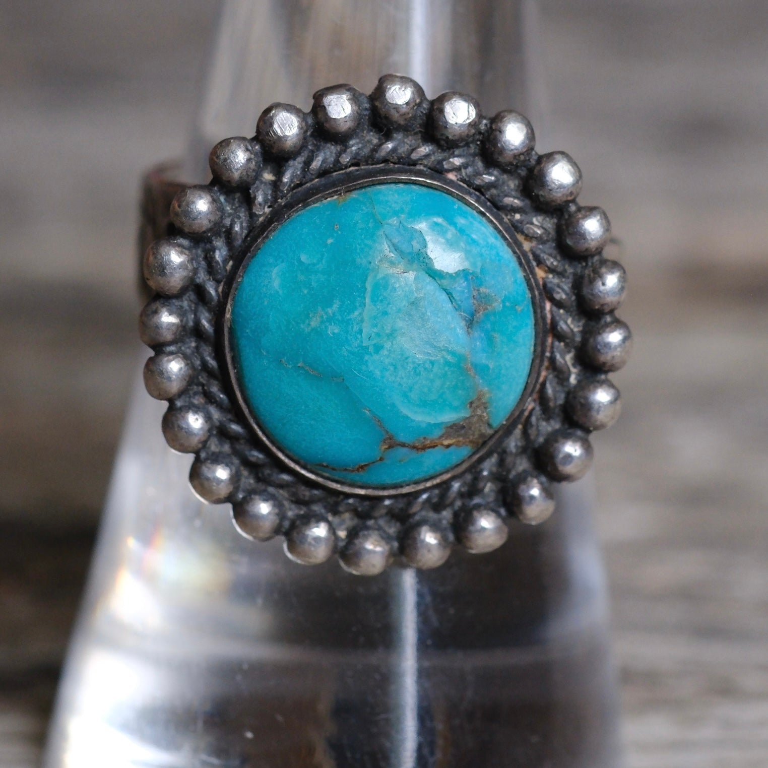 Vintage Sterling Turquoise Stamped Band Ring 8