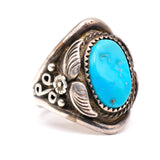 Vintage Sterling Turquoise Feather Ring 7.75