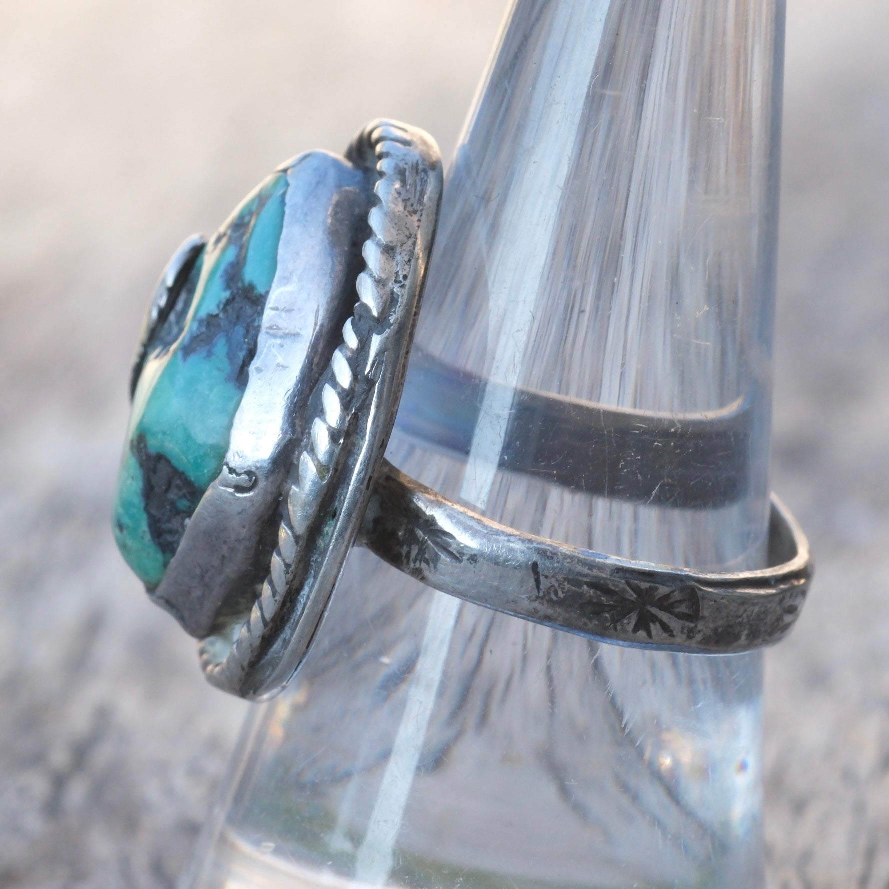 Vintage Sterling Turquoise Feather Ring 8.5