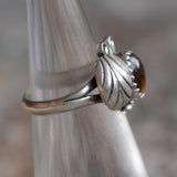 Vintage Sterling Tigers Eye Feather Ring 3.25