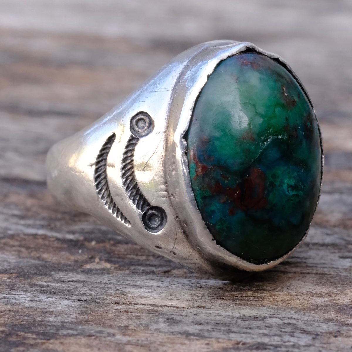 Vintage Sterling Chrysocolla Stamped Ring 9