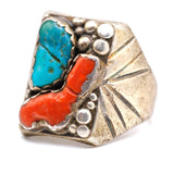 Vintage Sterling Turquoise and Coral Ring 12.25