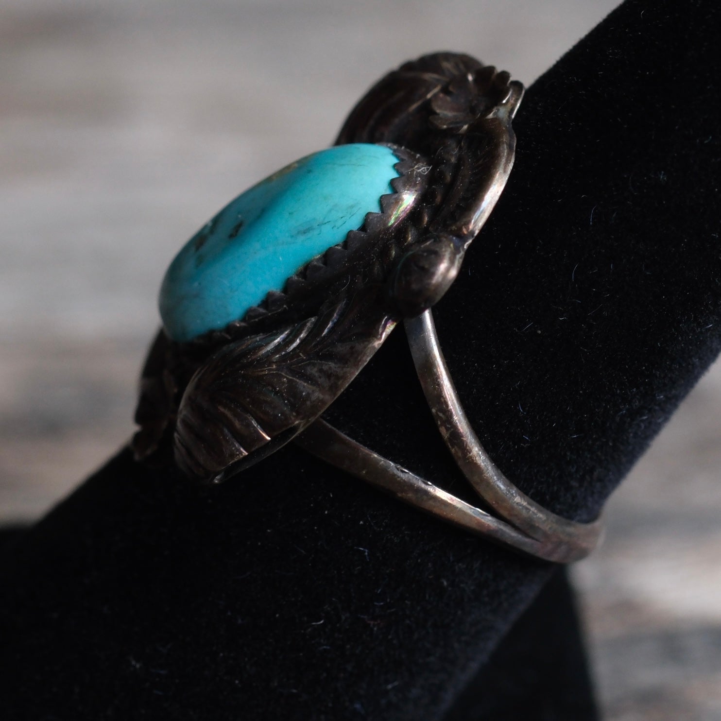 Vintage Sterling Turquoise Feather Ring 7.25