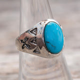 Vintage Sterling Turquoise Stamped Arrows Ring 7.75