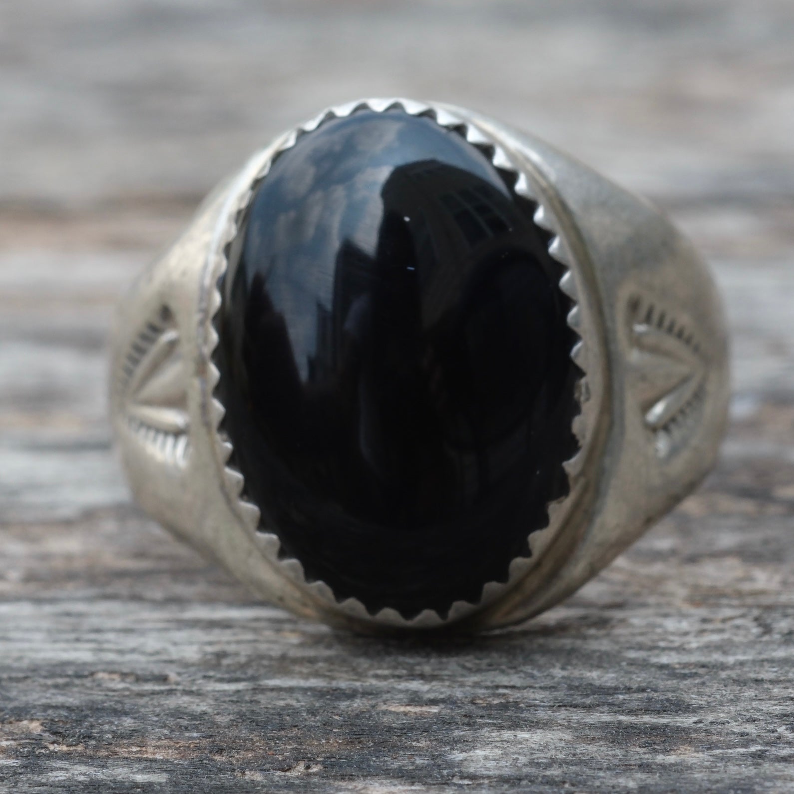 Vintage Sterling Onyx Stamped Band Ring 9.5