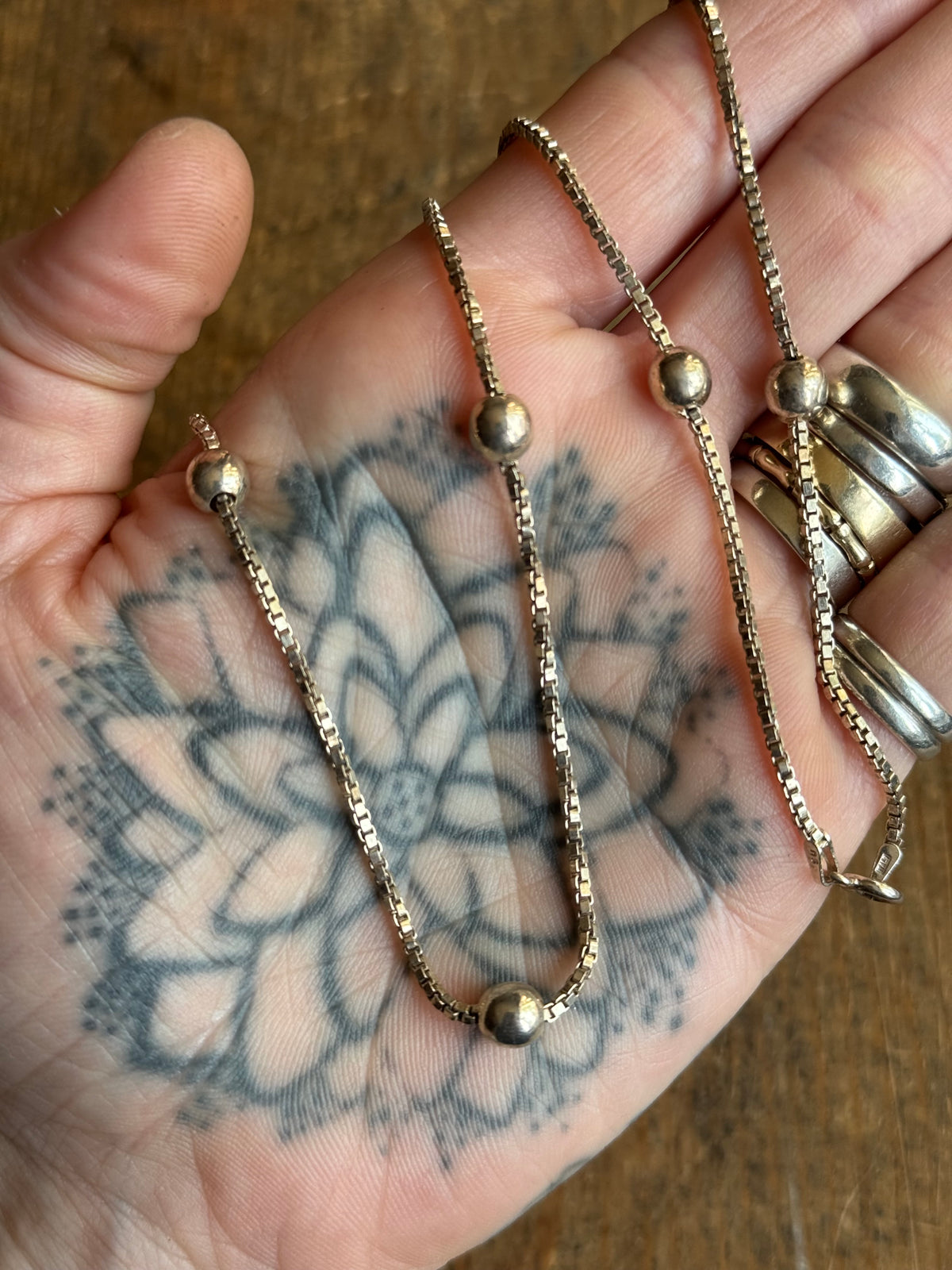 Vintage Sterling Silver 23” Beaded Box Chain