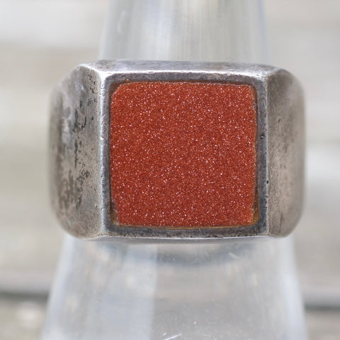 Vintage Sterling Goldstone Signet Ring 8.75