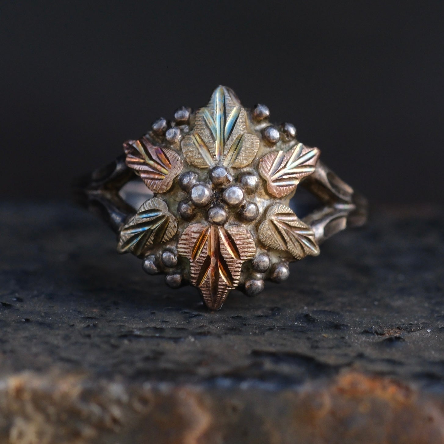 Vintage Sterling and Gold Leaf Ring 4.75