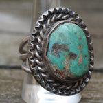 Vintage Sterling Turquoise Roper Ring 10.75