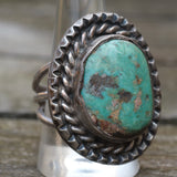 Vintage Sterling Turquoise Roper Ring 10.75