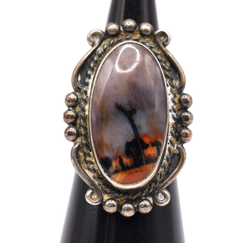 Vintage Sterling Petrified Wood Ring 5