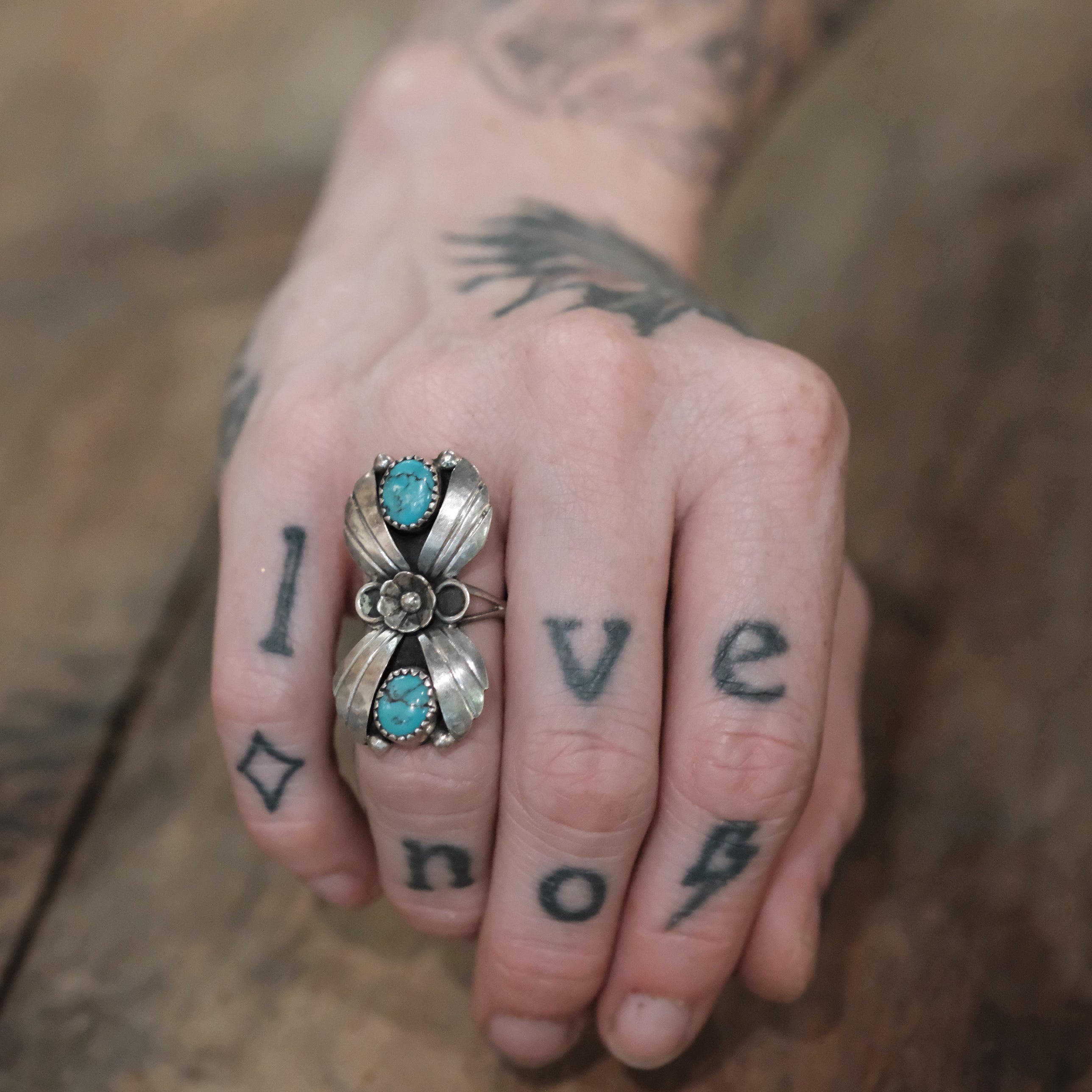 Vintage Sterling 2-Stone Turquoise Blossom Ring 6