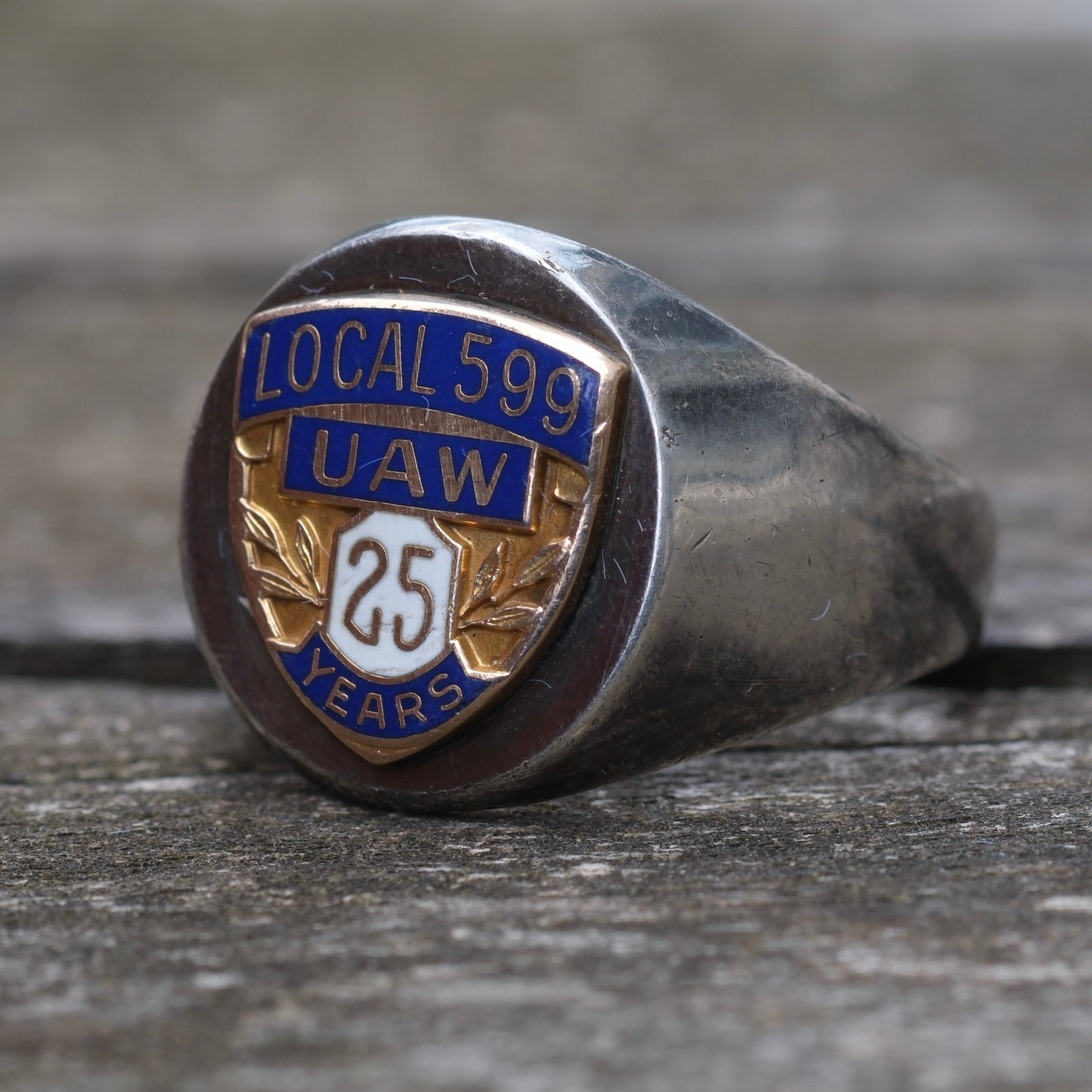 Vintage Sterling UAW Service Signet Ring 9.75