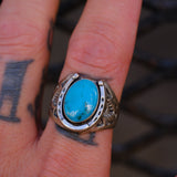 Vintage Sterling Turquoise Lucky Horseshoe Ring 10.25
