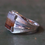 Vintage Sterling Agate Mid Century Signet Ring 4.75