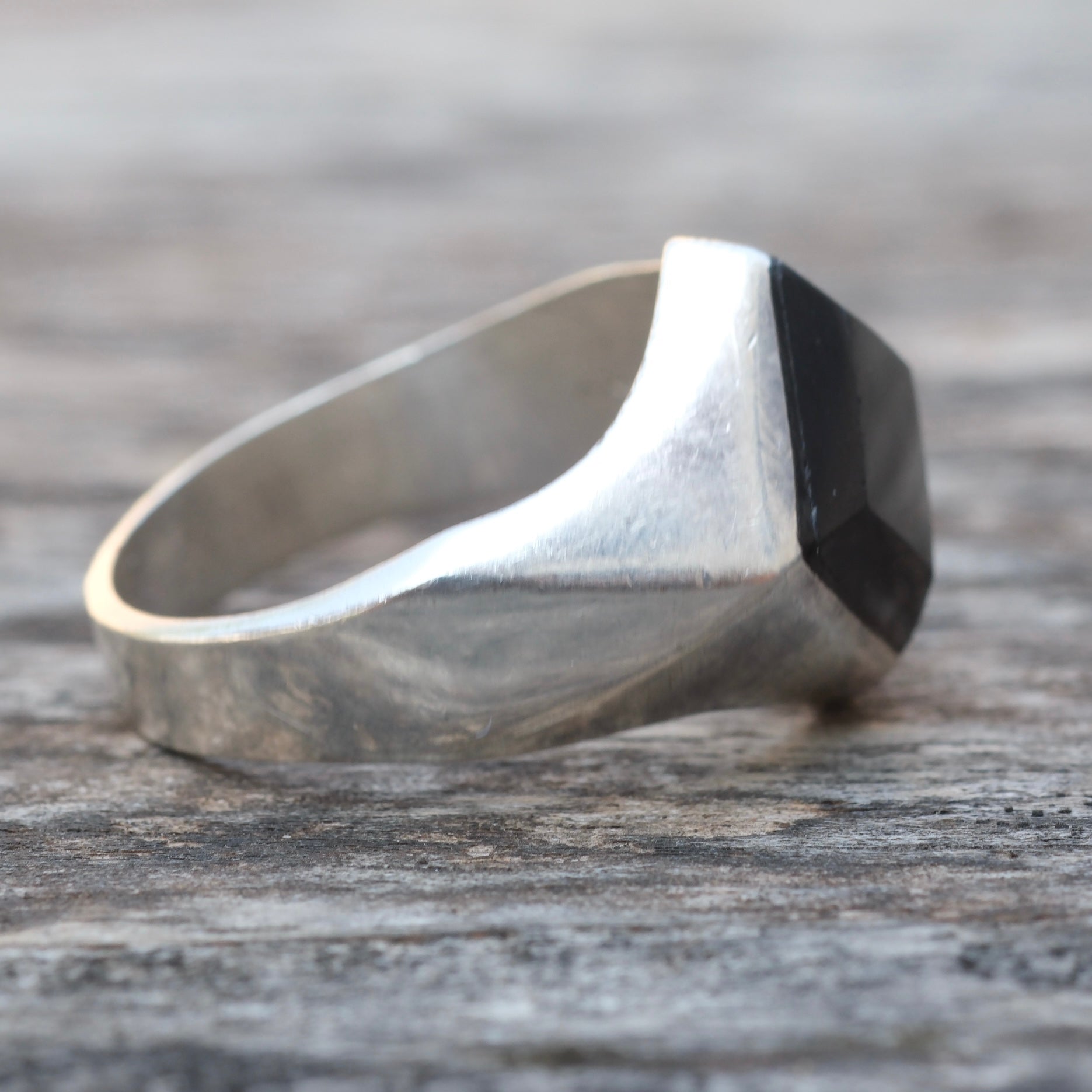 Vintage Sterling Onyx Ring 12.5